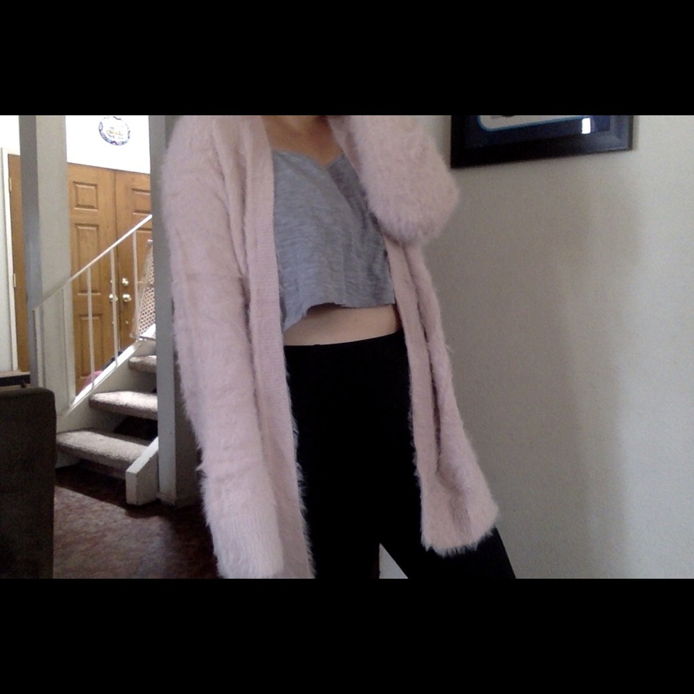 Fuzzy pink cardigan